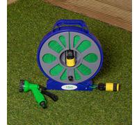 15m Flat Garden Hose Pipe with Spray Nozzle and Wind up Storage Reel