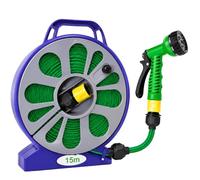 15m Flat Garden Hose Reel with 7-Pattern Spray Gun Nozzle | 50ft Retractable Flat Hose Pipe Set | Compact Garden Watering System for Lawn, Patio, Plants & Car Washing
