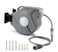 15m Garden Patio Hose Reel Wall Mounted Retractable Auto Rewind Pipe 180° Swivel