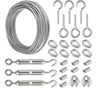 15m Garden Pergola Kit, Heavy Duty Picture Hanging Fencing, Stainless Steel Cable Railing Metal Rope Clamps Sleeves Hooks Turnbuckle Wire Tensioner Trellis For Climbing Plants (28pcs)