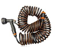 15m Garden Watering/Car Washing Space Saving Curly Water Hose Retractable Pipe with Tap Connection Kit and Multi-funtion Spray Gun