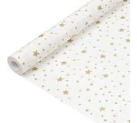 15M Gift Wrapping Paper Roll : White Paper with Gold Star Pattern Recyclable Wrapping Paper for Christmas Birthday Wedding Valentines Day Gift Wrapping - 43cm x 15M