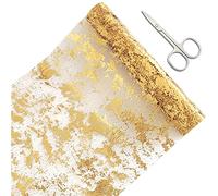 15M Gold Table Runner - 28cm Width Table Ribbon with Shiny Golden Coating,Gift Floral DIY Wrapping Ribbon Thin Mesh Long Table Decor Easy to Cut for Birthday Wedding Party Baby Shower Table Decoration