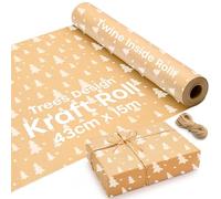15M Kraft Wrapping Paper, Christmas Wrapping Paper Roll for Eco Recyclable Xmas Gift Wrap - Brown Craft Paper with Trees Design for Gifts (43cm Wide)