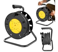 15M Outdoor Extension Lead Waterproof with 4 Socket Cable Reel, Heavy Duty Extension Cable with Winding Handle, Thermal Cut Out, High Visibility, Wind-Up Retractable Power Cord Reel for Garden, Yellow