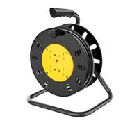15M Outdoor Extension Lead with Bracket, 4 Socket Extension Reel, Heavy Duty Extension Cable, Open Cable Reel with Thermal Cut Out High Visibility Cable for Garden, Garage, Home and Workshop Use