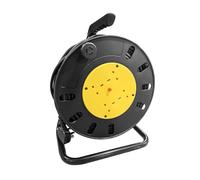15M Outdoor Extension Lead with Bracket, Medium Extension Lead Reel with 4 Socket, Portable Wind-Up Power Retractable Cord Reel for Garden Lawn Mower Office