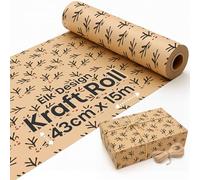 15M Recyclable Christmas Wrapping Paper Roll, Brown Kraft Paper with Elk Design (43cm Wide, Twine Included)