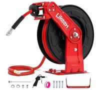 15M Retractable Air Hose Reel, 3/8" Hose with 1/4" Quick Connect, 1.5m Lead-in Line, 300PSI Heavy-Duty Steel Air Compressor Reel, 180° Rotatable Bracket, Air Blow Gun, Auto Rewind for Garage&Workshop