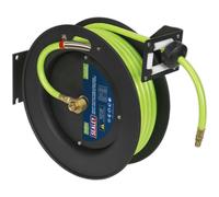 15m Retractable Air Hose - Steel Reel - 3/8" BSP Inlet - 10mm Hi-Vis TPR Hose