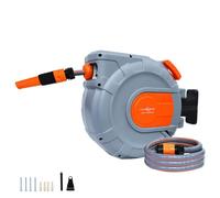 15m Retractable Hose Reel Wall Mounted | Auto Rewind Garden Patio Pipe | 180° Rotation | Compact Water-Resistant UK Design