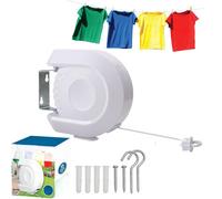 15M Retractable Washing Line White Wall Mounted Indoor Outdoor Clothes Dryer For Garden Laundry Space Saving Design
