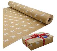 15m Roll of Kraft White Elk Wrapping Paper Roll,100% Recyclable ECO Gift For Birthday Present Party Christmas Decorations(15m x 43cm)