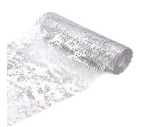 15M Silver Metallic Table Runner, 28cm width Silver Foil Table Cloth, Gift Floral DIY Wrapping Ribbon For Birthday Party Wedding Christmas Baby Shower Table Decoration
