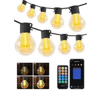 15M Smart Outdoor String Lights, 25 LED G40 Bulbs, Dimmable Garden Festoon Lights with App & Remote Control, Timer, Waterproof, Connectable to 30M, Warm White - Patio, Porch, Backyard, Party Lighting