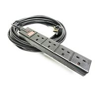 15m TOUGH H07RN-F Rubber Mains cable. Uk Plug to 4 Gang Socket, Black. Permaplug. 13amp