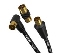 15m TV Aerial Cable with Right Angled Plug + Adapter - Coaxial RF Lead Male to Male - Gold-Plated Connector - Freeview, Freesat, Sky Box, BT, TV Antenna Extension