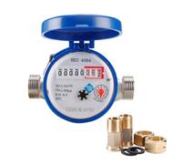 15mm 1/2 Inch Cold Water Meter Read with Fittings 360 Adjustable Rotary Counter Water Measuring Meter for Garden & Home Usage