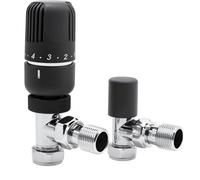 15mm Angle TRV Anthracite Thermostatic Radiator Valve Twin Pack | Westherm Classic Lockshield Valve, Chrome Body | Energy Saving Central Heating Control