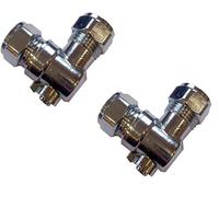 15mm Angled Isolating Valve Compression 90 Degree Elbow Chrome - Pack of 2