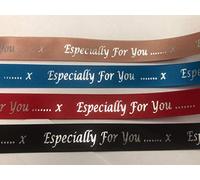 15mm Black Satin Ribbon with Metallic Silver 'Especially for You' Print 1 Metre Length