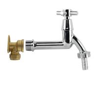 15mm Brass Backplate Set With Extended Chrome-Plated Garden Tap And 1/2" Hose Barb