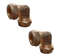 15mm Brass Compression Elbow Connectors - Pack of 2 | Durable Plumbing Fittings for Copper Pipe | No Soldering Required
