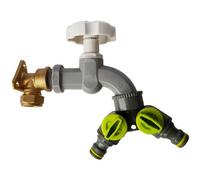 15mm Brass Wall Flange Kit With 1/2" Bsp Grey Rotary Tap And Two-Way Splitter, 1 Pack