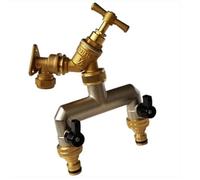 15mm Brass Wall Flange Kit with Brass Tap + Quick Connect Metal Splitter - to Easily Create a New Garden Outlet from Your Copper Pipe Water line.