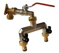 15mm Brass Wall Flange Kit with Lever Tap + Quick Connect Metal Splitter - to Easily Create a New Garden Outlet from Your Copper Pipe Water line.