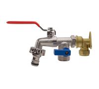 15mm Brass Wall Flange Plumbing Kit With Double Lever Garden Tap And Click-Lock Connector