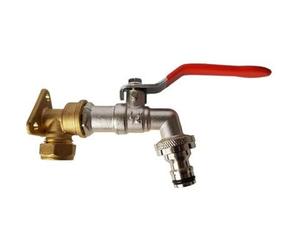 15mm Brass Wall Mount Plate Kit - Lever Garden Tap 1/2 BSP Male Inlet - SnapOn Male Click Lock Hose Outlet - Copper Pipe Outdoor Tap Point for Irrigation Garden Watering Plumbing - Hozelock Compatible
