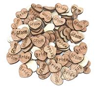 15mm Bride & Groom Love Hearts Wooden Shabby Chic Craft Scrapbook Vintage Confetti Hearts (100)