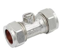 15mm Chrome Plated Isolating Valve with Compression Fittings, Copper Olives