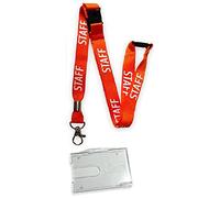 15mm Colourful Staff Printed Neck Lanyard with 3 Point (Triple) Safety Breakaway & 100% Biodegradable Bear Hug Clear Enclosed ID Card Badge Holder for 1 or 2 Cards (Orange)