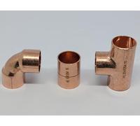 15mm Copper End Feed : Straight Coupling, 90 Degree Elbow, & Equal Tee - Pack of 3 Pieces