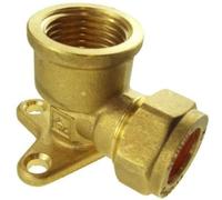 15mm Copper Pipe Wall Plate Elbow - Compression Fitting - 1/2 Inch BSP Female Thread - Brass Wall Mount Plate - Plumbing Heating Water Supply - Secure Wall Fixing Point - Professional DIY Use