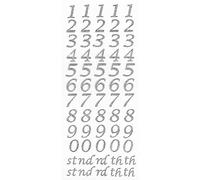15mm Glitter / Diamante Number Stickers - Self Adhesive Birthday Card Embellishments (Silver Glitter Script)