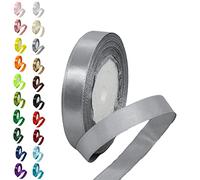 15mm Grey Ribbon for Crafting,22M Silver Grey Polyester Double Sided Satin Ribbon for Gift Wrapping Balloon Ribbon,Fabric Thick Ribbon for Xmas Valentine Bouquets Hair Bows Cake Wedding Decor