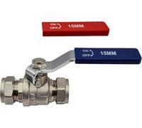 15mm Isolation Valve, 1 Pack with Red & Blue Handle - Lever Compression Fitting Shut Off Iso Valve - WRAS Approved - Large Bore for Increased Flow - Compression Olives Included
