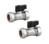 15mm Isolation Valve 2 Pack, Chrome Plated Brass Service Valve with Black Lever Handle, Quarter Turn Shut Off Valve for 15mm Copper Pipe, Tool-Free Water Isolation