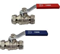 15mm Isolation Valve, 2 Pack with Red & Blue Handle - Lever Compression Fitting Shut Off Iso Valve - WRAS Approved - Large Bore for Increased Flow - Compression Olives Included