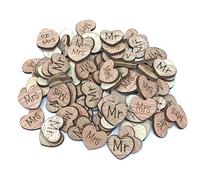 15mm Mr & Mrs Love Hearts Wooden Shabby Chic Craft Scrapbook Vintage Confetti Hearts Beautiful Hearts With Mr or Mrs Etched On To Them (250)