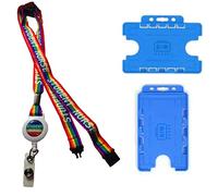 15mm Rainbow Student Nurse Badge Reel Lanyard with 3 Point Safety Breakaway & Double Blue ID Card Holder (Horizontal)