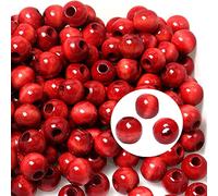 15mm Red Wood Beads with 5mm Hole for Craft, Large Hole Macrame Beads, 50pcs