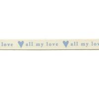 15mm Ribbon All My Love Hearts Shabby Chic Valentines 6 Colours 2 4 Meters 377D, Heart Cream Blue, 2 Metres