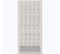 15mm Small Letter/Number Stickers - Self Adhesive Glitter/Diamante Birthday Card Embellishment (Silver Glitter Script Numbers)