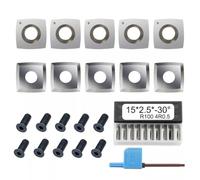 15mm Square Carbide Insert for Wood Lathe Turning, 4-Edge Indexable Cutter with 100mm Radius, 30° Bevel, 10-Piece Set