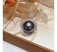 15MM Tahitian Black Pearl Necklace, AAA Quality Handpicked Nature Tahitian Black Pearls, Freshwater Dadixi Black Pearl Pearl Pearl Full Diamond Flower Pendant Necklace 925 Silver 18-Inch Chain
