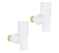 15mm x 1/2" White Angled Manual Towel Rail Designer Radiator Valves One Pair